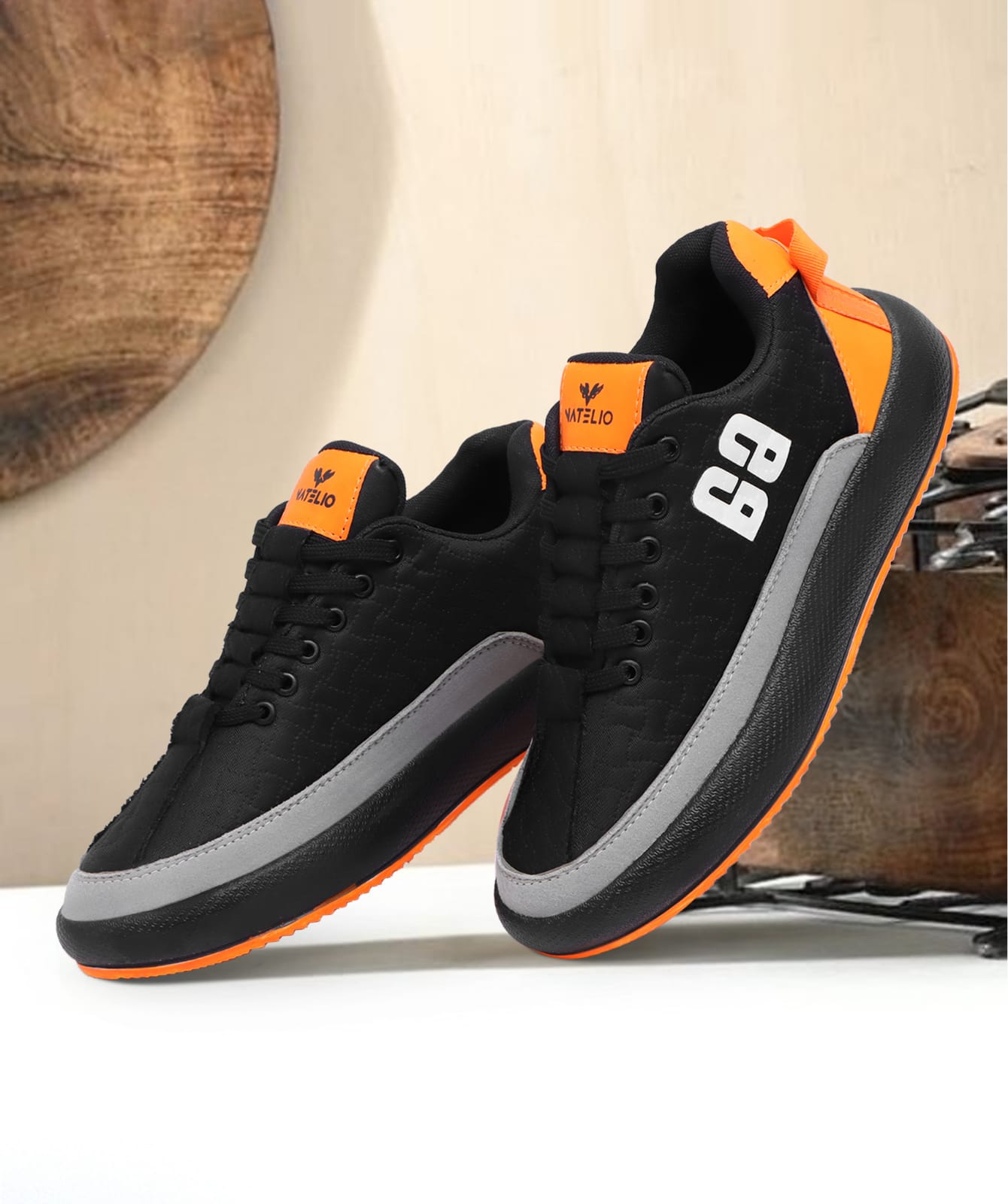 VATELIO Men's Black-Orange Gym & Walking Lace-Ups Casual Shoes 6