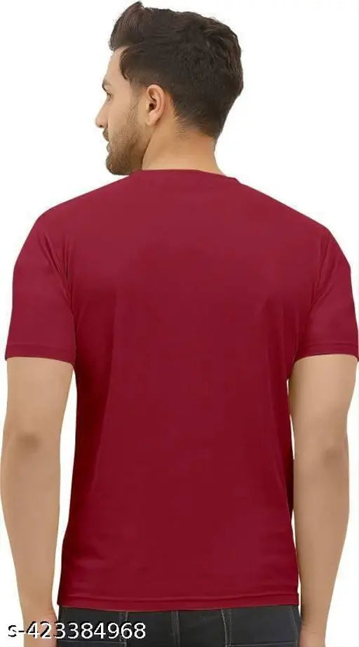 Men Striped Round Neck Polyester Maroon T-Shirt