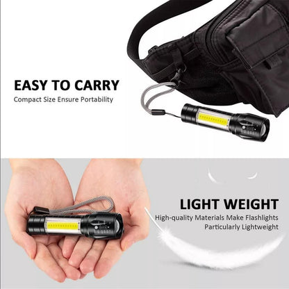 Mini USB Rechargeable Torch Light Super Bright Pocket Mini Zoom COB USB Charging Torch Led Flashlight Waterproof Torch Lights Torch Light with 3 Modes Adjustable